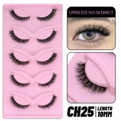 GROINNEYA 5 pár Cat Eye Lashes Faux Mink Eyelashes Clear Band Lashes Natural Look Wispy Mink Eyelashes Full Strip Lashes