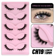 GROINNEYA 5 pár Cat Eye Lashes Faux Mink Eyelashes Clear Band Lashes Natural Look Wispy Mink Eyelashes Full Strip Lashes