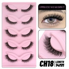 GROINNEYA 5 pár Cat Eye Lashes Faux Mink Eyelashes Clear Band Lashes Natural Look Wispy Mink Eyelashes Full Strip Lashes