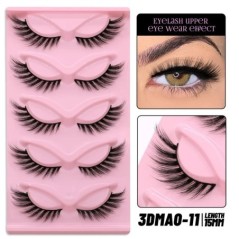 GROINNEYA 5 pár Cat Eye Lashes Faux Mink Eyelashes Clear Band Lashes Natural Look Wispy Mink Eyelashes Full Strip Lashes