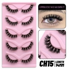 GROINNEYA 5 pár Cat Eye Lashes Faux Mink Eyelashes Clear Band Lashes Natural Look Wispy Mink Eyelashes Full Strip Lashes