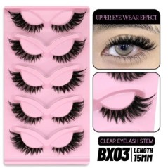 GROINNEYA 5 pár Cat Eye Lashes Faux Mink Eyelashes Clear Band Lashes Natural Look Wispy Mink Eyelashes Full Strip Lashes