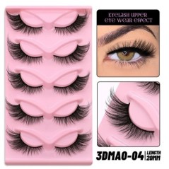 GROINNEYA 5 pár Cat Eye Lashes Faux Mink Eyelashes Clear Band Lashes Natural Look Wispy Mink Eyelashes Full Strip Lashes