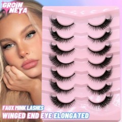 GROINNEYA Cat Eye Lashes Faux Mink szempillák Szárnyas végű Szem Megnyújtott Szempilla Műszempillák Puha Természetes, hosszú, te