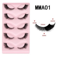 GROINNEYA Macskaszem szempillák 3D természetes műszempillák bolyhos puha kereszt 5 pár Manga Lashes Wispy természetes szempilla 