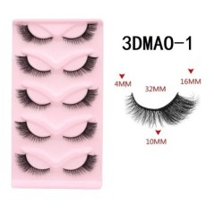 GROINNEYA Macskaszem szempillák 3D természetes műszempillák bolyhos puha kereszt 5 pár Manga Lashes Wispy természetes szempilla 