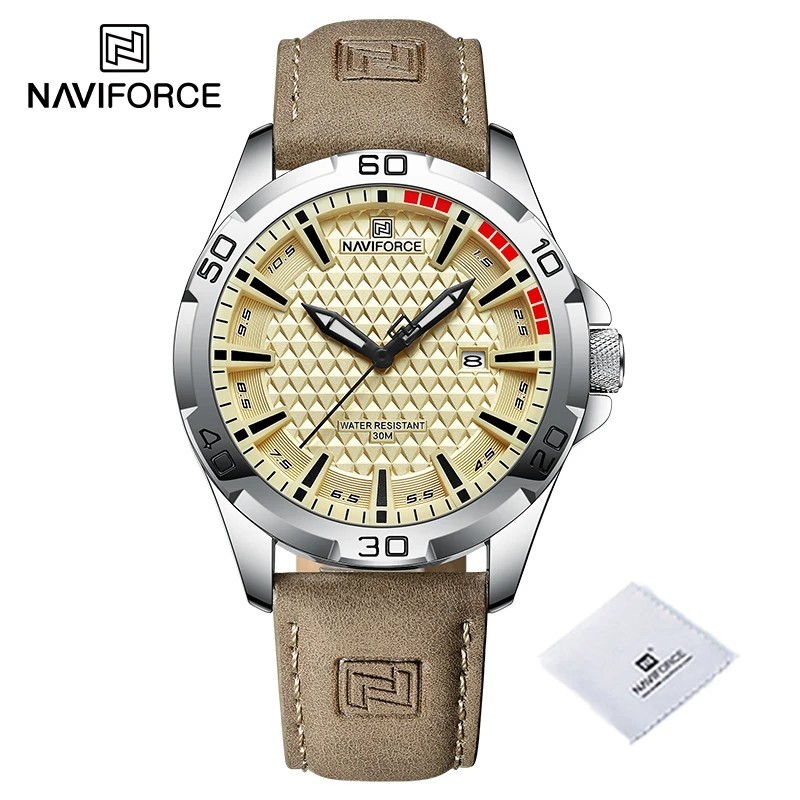 NAVIFORCE férfi alkalmi sport katonai kvarc naptár karóra férfi bőr vízálló óra Relogio Masculino NF8023