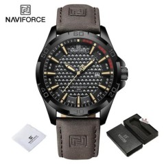 NAVIFORCE férfi alkalmi sport katonai kvarc naptár karóra férfi bőr vízálló óra Relogio Masculino NF8023