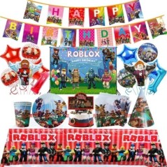 Roblox születésnapi parti dekoráció kellék Roblox játék ünnepi parti léggömbök eldobható evőeszközök csésze tányér baba zuhanyjá