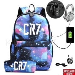 CR7 hátizsák USB 17 hüvelykes iskolatáska fiúknak lányoknak gyerekeknek hátizsákoknak tizenéveseknek USB laptop Mochilas