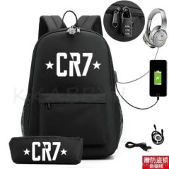 CR7 hátizsák USB 17 hüvelykes iskolatáska fiúknak lányoknak gyerekeknek hátizsákoknak tizenéveseknek USB laptop Mochilas