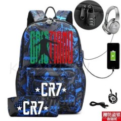 CR7 hátizsák USB 17 hüvelykes iskolatáska fiúknak lányoknak gyerekeknek hátizsákoknak tizenéveseknek USB laptop Mochilas