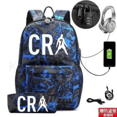 CR7 hátizsák USB 17 hüvelykes iskolatáska fiúknak lányoknak gyerekeknek hátizsákoknak tizenéveseknek USB laptop Mochilas