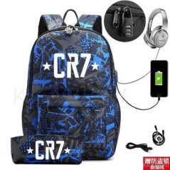 CR7 hátizsák USB 17 hüvelykes iskolatáska fiúknak lányoknak gyerekeknek hátizsákoknak tizenéveseknek USB laptop Mochilas