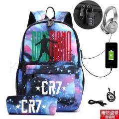 CR7 hátizsák USB 17 hüvelykes iskolatáska fiúknak lányoknak gyerekeknek hátizsákoknak tizenéveseknek USB laptop Mochilas