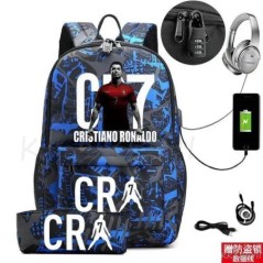 CR7 hátizsák USB 17 hüvelykes iskolatáska fiúknak lányoknak gyerekeknek hátizsákoknak tizenéveseknek USB laptop Mochilas