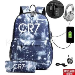 CR7 hátizsák USB 17 hüvelykes iskolatáska fiúknak lányoknak gyerekeknek hátizsákoknak tizenéveseknek USB laptop Mochilas