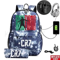 CR7 hátizsák USB 17 hüvelykes iskolatáska fiúknak lányoknak gyerekeknek hátizsákoknak tizenéveseknek USB laptop Mochilas