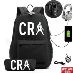 CR7 hátizsák USB 17 hüvelykes iskolatáska fiúknak lányoknak gyerekeknek hátizsákoknak tizenéveseknek USB laptop Mochilas