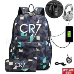 CR7 hátizsák USB 17 hüvelykes iskolatáska fiúknak lányoknak gyerekeknek hátizsákoknak tizenéveseknek USB laptop Mochilas