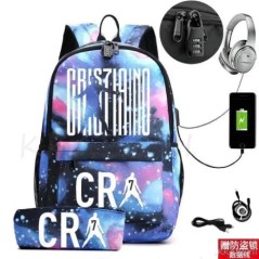 CR7 hátizsák USB 17 hüvelykes iskolatáska fiúknak lányoknak gyerekeknek hátizsákoknak tizenéveseknek USB laptop Mochilas