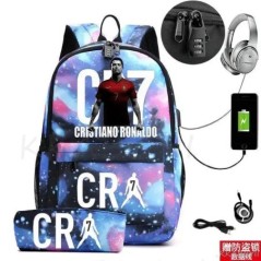 CR7 hátizsák USB 17 hüvelykes iskolatáska fiúknak lányoknak gyerekeknek hátizsákoknak tizenéveseknek USB laptop Mochilas