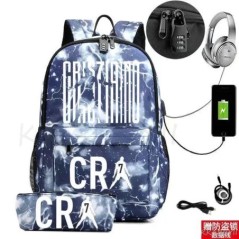 CR7 hátizsák USB 17 hüvelykes iskolatáska fiúknak lányoknak gyerekeknek hátizsákoknak tizenéveseknek USB laptop Mochilas