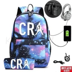 CR7 hátizsák USB 17 hüvelykes iskolatáska fiúknak lányoknak gyerekeknek hátizsákoknak tizenéveseknek USB laptop Mochilas