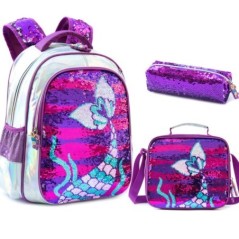 Backpack for Girls 16"  School Sequin Backpack with Lunch Box for Elementary Students