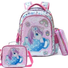 Backpack for Girls 16"  School Sequin Backpack with Lunch Box for Elementary Students