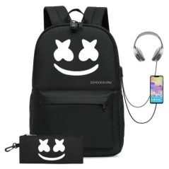 DJ Marshmello Hátizsák Diáktáska USB töltés 3D DJ Marshmello Hátizsák Utazó Hátizsák Lányok Fiúk Laptop Dayback