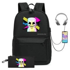 DJ Marshmello Hátizsák Diáktáska USB töltés 3D DJ Marshmello Hátizsák Utazó Hátizsák Lányok Fiúk Laptop Dayback