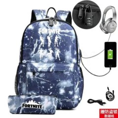 USB töltő vászon hátizsák Mochila Escolar FORTNITE játék Anime lány fiúknak iskolai hátizsák táskák utazási hátizsák