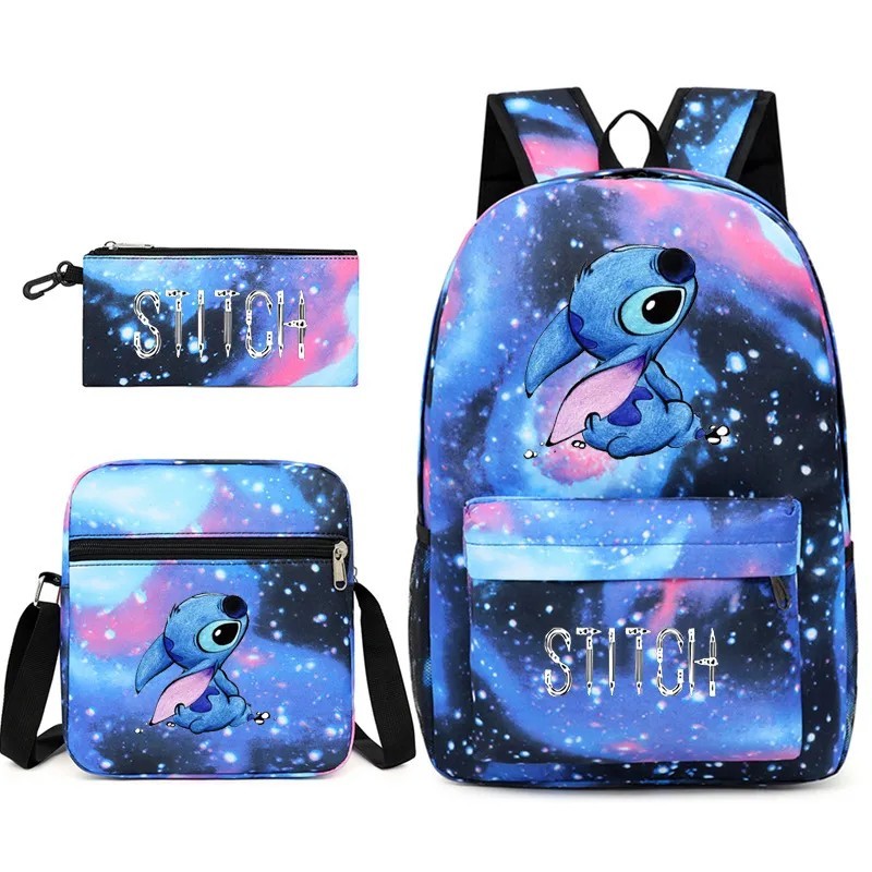 3db/Szett Disney Stitch Kids Hátizsák Rajzfilm Stitch Print Óvodai tolltartó Fiú Lány Válltáska Gyermek Iskolatáska Ajándék