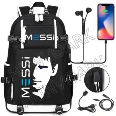 Futball Messi hátizsák kapacitás utazási fekete USB töltő iskolatáskák vízálló 15,6 hüvelykes laptop Mochila Escolar