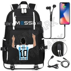 Futball Messi hátizsák kapacitás utazási fekete USB töltő iskolatáskák vízálló 15,6 hüvelykes laptop Mochila Escolar