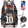 Futball Messi hátizsák kapacitás utazási fekete USB töltő iskolatáskák vízálló 15,6 hüvelykes laptop Mochila Escolar