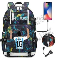 Futball Messi hátizsák kapacitás utazási fekete USB töltő iskolatáskák vízálló 15,6 hüvelykes laptop Mochila Escolar