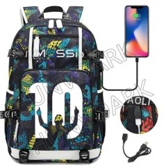 Futball Messi hátizsák kapacitás utazási fekete USB töltő iskolatáskák vízálló 15,6 hüvelykes laptop Mochila Escolar