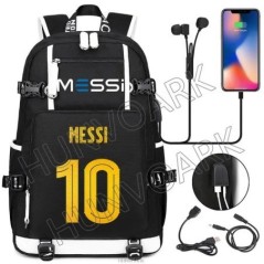 Futball Messi hátizsák kapacitás utazási fekete USB töltő iskolatáskák vízálló 15,6 hüvelykes laptop Mochila Escolar