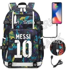 Futball Messi hátizsák kapacitás utazási fekete USB töltő iskolatáskák vízálló 15,6 hüvelykes laptop Mochila Escolar