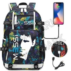 Futball Messi hátizsák kapacitás utazási fekete USB töltő iskolatáskák vízálló 15,6 hüvelykes laptop Mochila Escolar