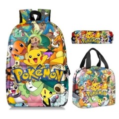 MINISO 3 PC-s szett Pikachu Pokémon hátizsák általános és középiskolás diákok iskolatáska fiúk lányok anime rajzfilm iskolatáska