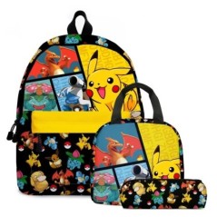 MINISO 3 PC-s szett Pikachu Pokémon hátizsák általános és középiskolás diákok iskolatáska fiúk lányok anime rajzfilm iskolatáska