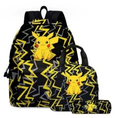 MINISO 3 PC-s szett Pikachu Pokémon hátizsák általános és középiskolás diákok iskolatáska fiúk lányok anime rajzfilm iskolatáska