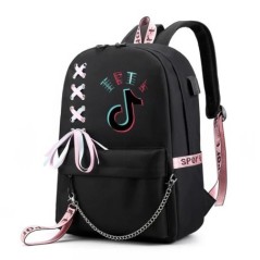 TIK TOK Hátizsák Iskolatáskák Laptop Utazótáskák Lányoknak Fiúk Tinédzser notebook Hátizsák Nylon Mochila Szalaggal