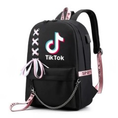 TIK TOK Hátizsák Iskolatáskák Laptop Utazótáskák Lányoknak Fiúk Tinédzser notebook Hátizsák Nylon Mochila Szalaggal