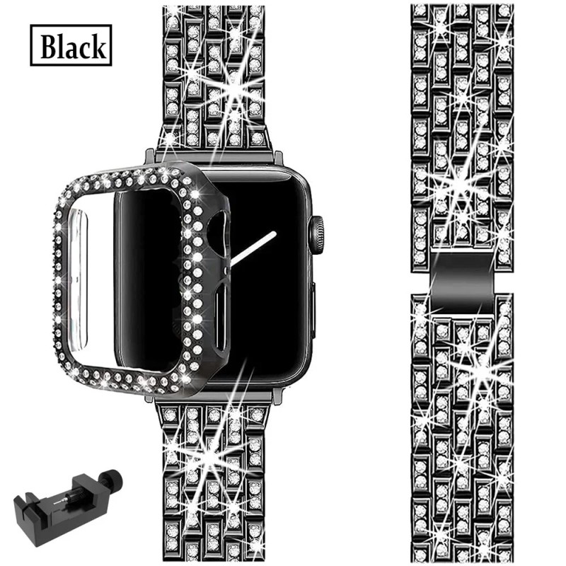 Apple Watch Band Ultra 49mm 45mm 41mm 40/44mm 42mm csillogó fémszíj gyémánt védőtokhoz iWatch Series 9 8 7 6 5 4 SE