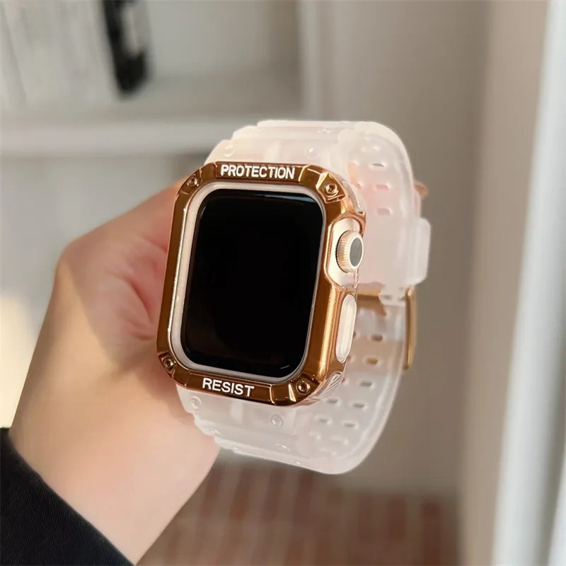 Korea Sport átlátszó szíj + tok Apple Watch 7 6 SE 5 4 3 átlátszó szilikon szíjhoz iWatch 41mm 45mm 38mm 40mm 44mm 42mm correáho