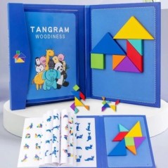 Fából készült kirakós mágneses tangram rejtvénykönyv Oktató játékok gyerekeknek Baba gyerek Hordozható Montessori tanulási intel